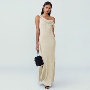 Fame and Partners Matte Satin Francois Maxi Dress in Champagne